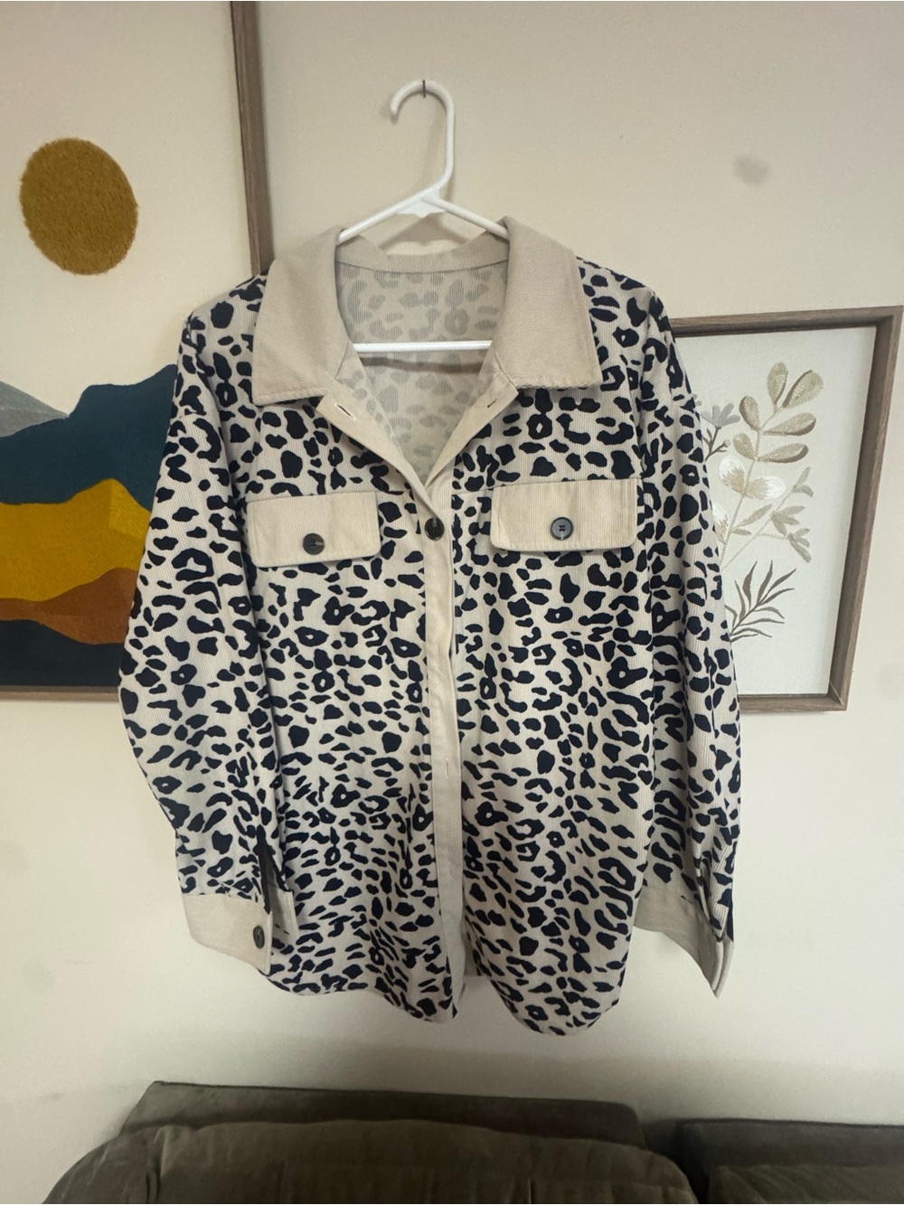 Leopard Print Shacket Jacket in Beige and Black - Women's - Picture 1 of 3
